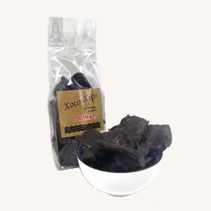 Corominas potato crisps coated in dark chocolate (patatas fritas cubiertas de chocolate negro), from Catalonia, bag 120g