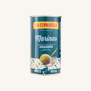 La Española Marinas - Green olives stuffed with boquerón and seasoned with vinegar, garlic and parsley, can 130g
