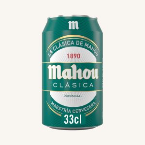 Mahou Clásica, Pale lager beer (cerveza), from Madrid, can 33 cl